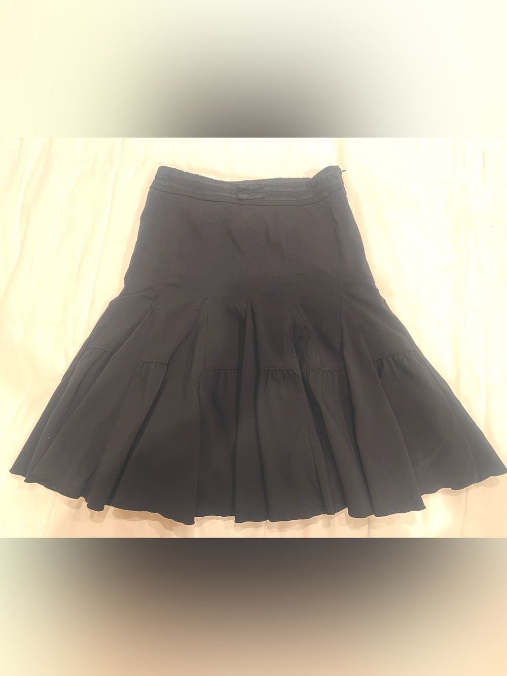 Anthropologie Odille Black Pleated Skirt Ribbon Trim Side Zip 2 XS S
